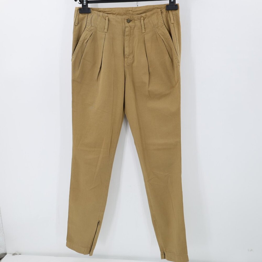 R13 Pants Womens 24 Overlap Chino Pleated Cotton Ankle Zip High Rise Tapered Leg